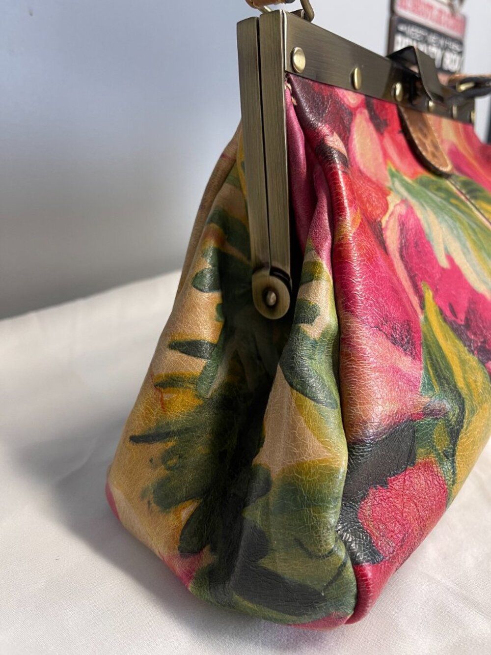 Patricia Nash Ferrara Floral Italian Leather Frame Satchel - Picture 12 of 12